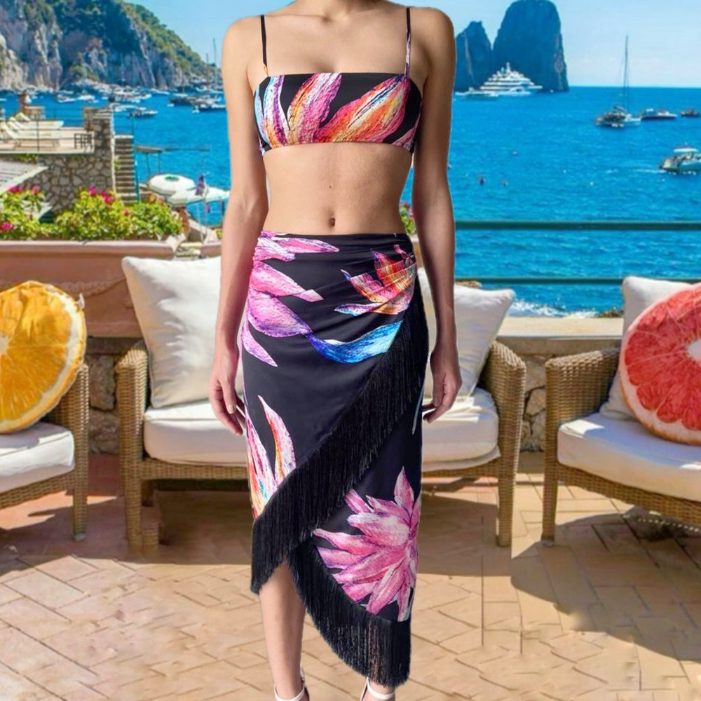 Rococo Sand Margo Fringed Midi Skirt and Bandeau  Set NWT